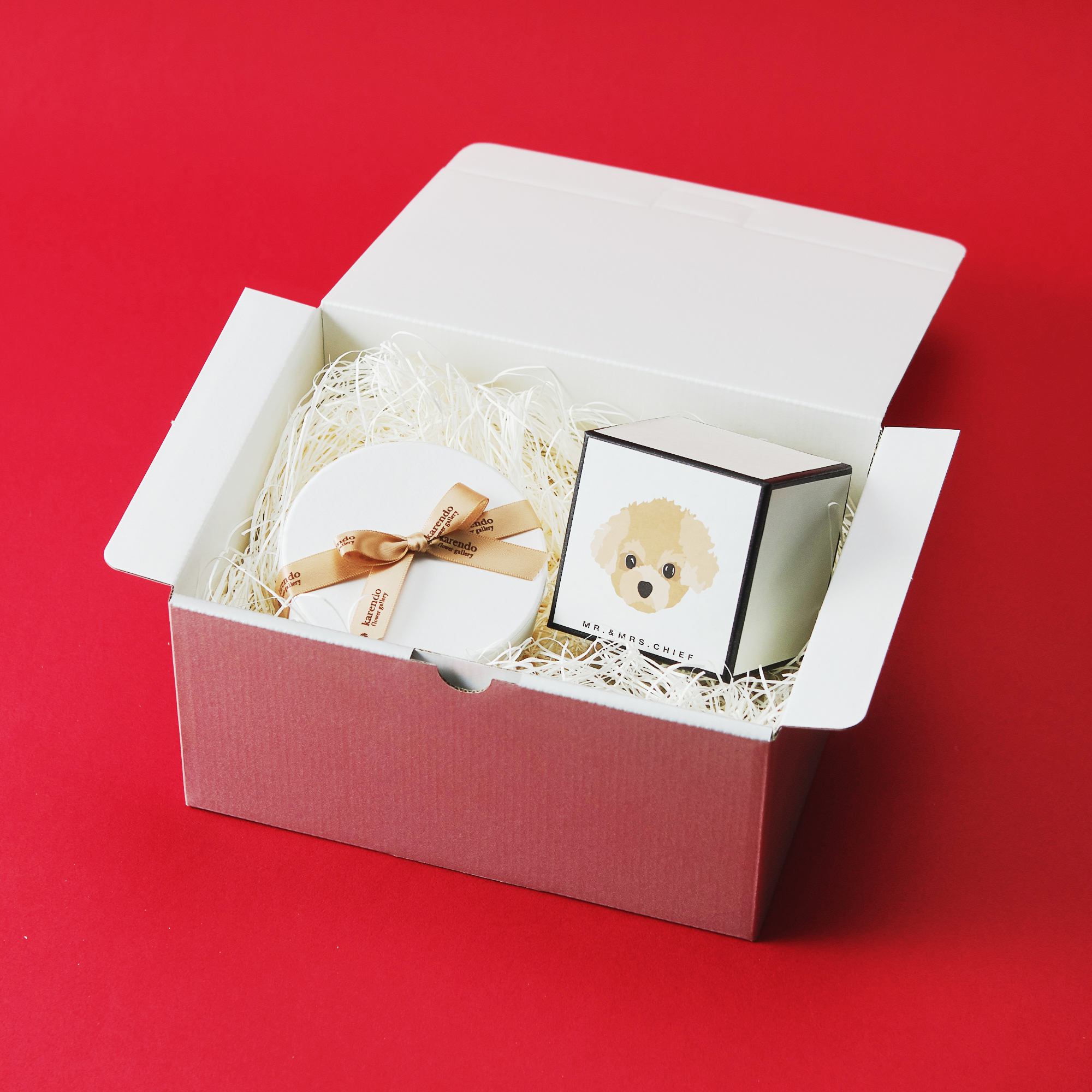 【ギフトBOX】選べるレインボーチョコレート＆タオルハンカチ（イヌ）セット