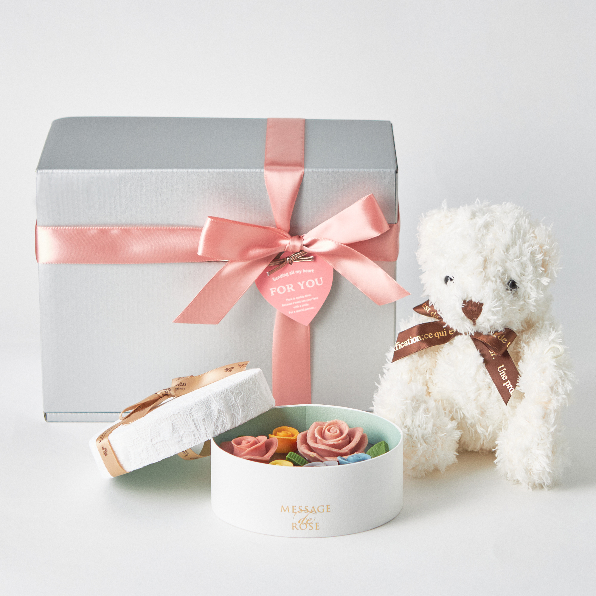 【ギフトBOX】選べるレインボーチョコレート＆テディベアセット