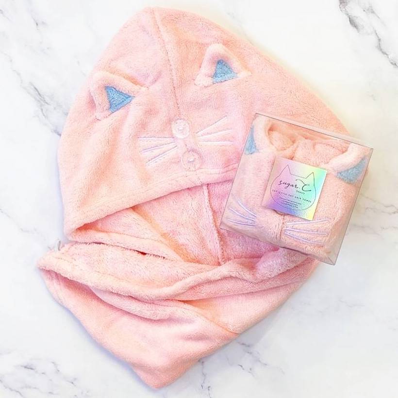 【猫好きに贈る】速乾ヘアタオルとイニシャルハンカチ