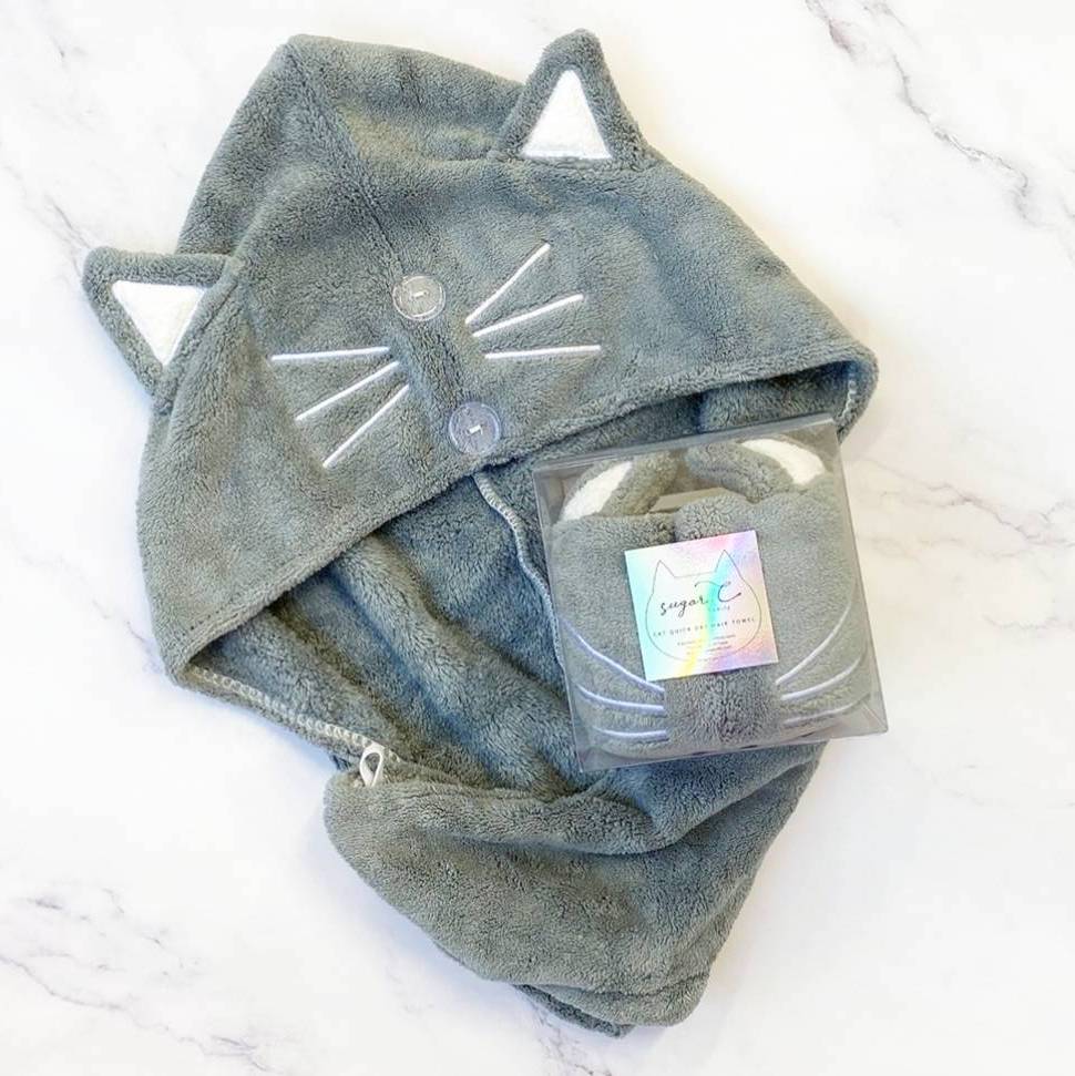 【猫好きに贈る】速乾ヘアタオルとイニシャルハンカチ