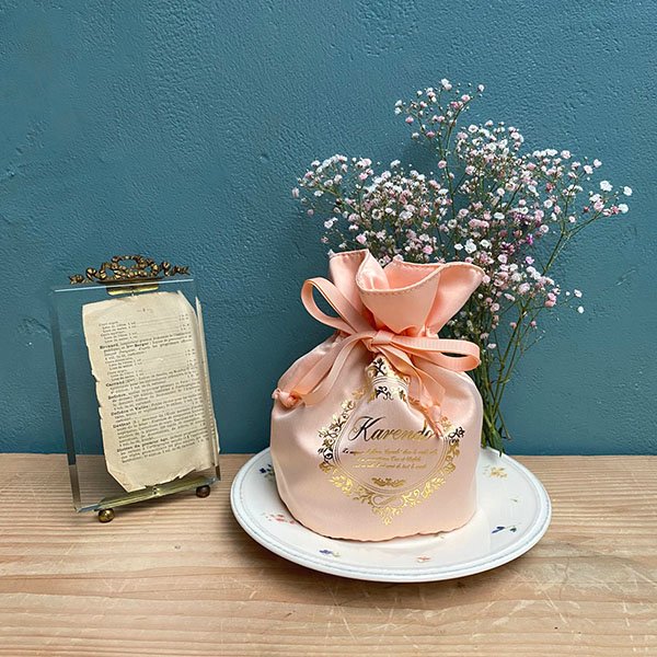 サテンリースロゴポーチ巾着