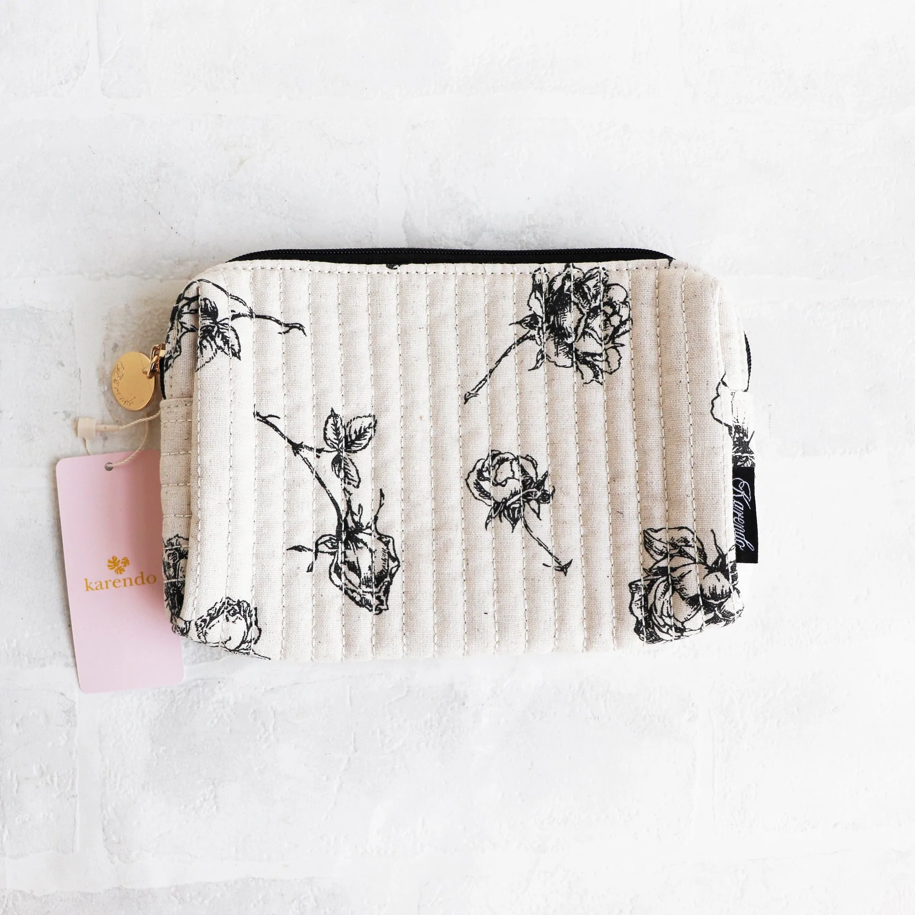 モノトーン花柄キルトポーチ