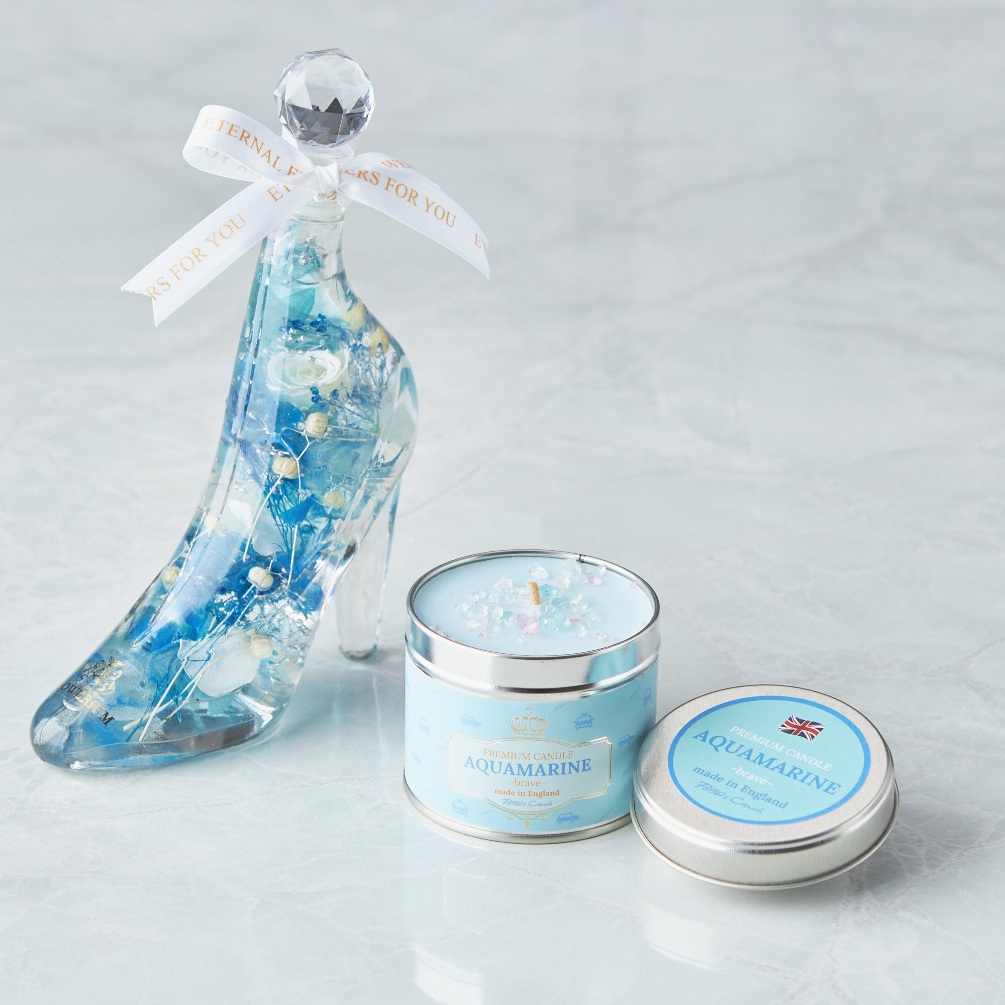 【名入れ/タンプ限定】誕生石キャンドル＆ガラスの靴 FLOWERiUM®︎ セット