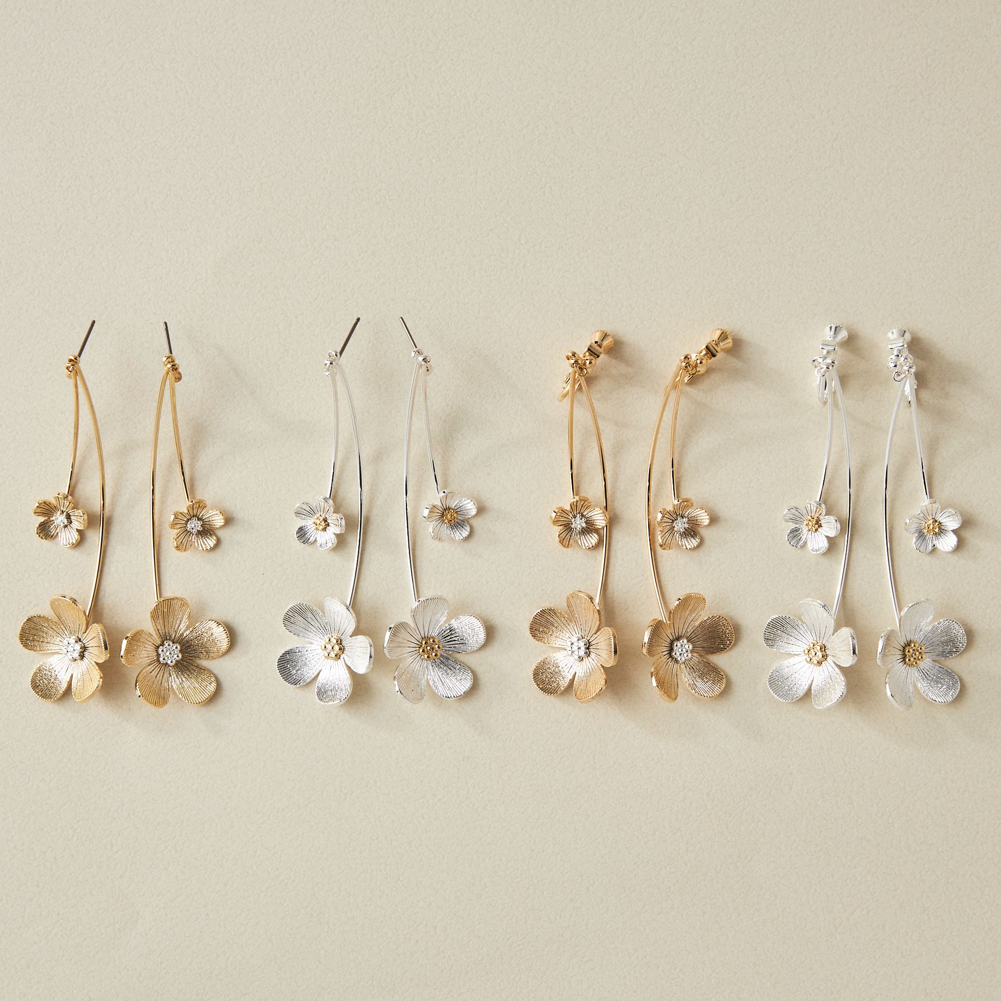 Combi plated flower　ピアス／イヤリング