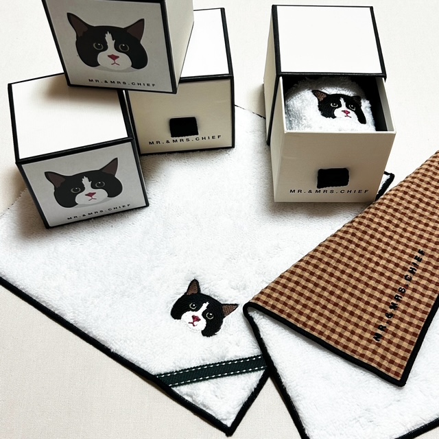 【名入れ/ギフトBOX】ボールペン＆タオルハンカチ（ネコ）セット【タンプ限定】