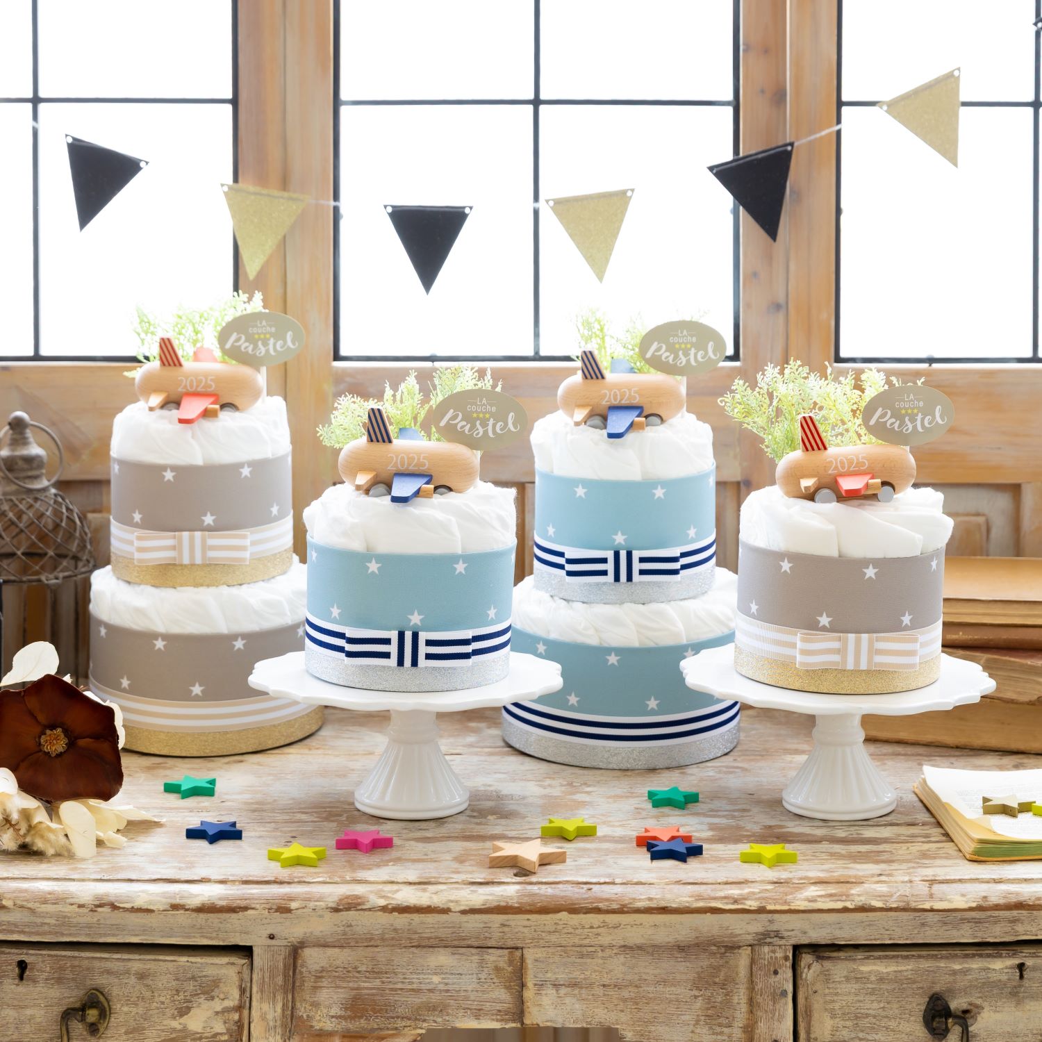 2025年限定年号ロゴ入り「kiko+」のmini jet付オーガニックおむつケーキ2段／全2色