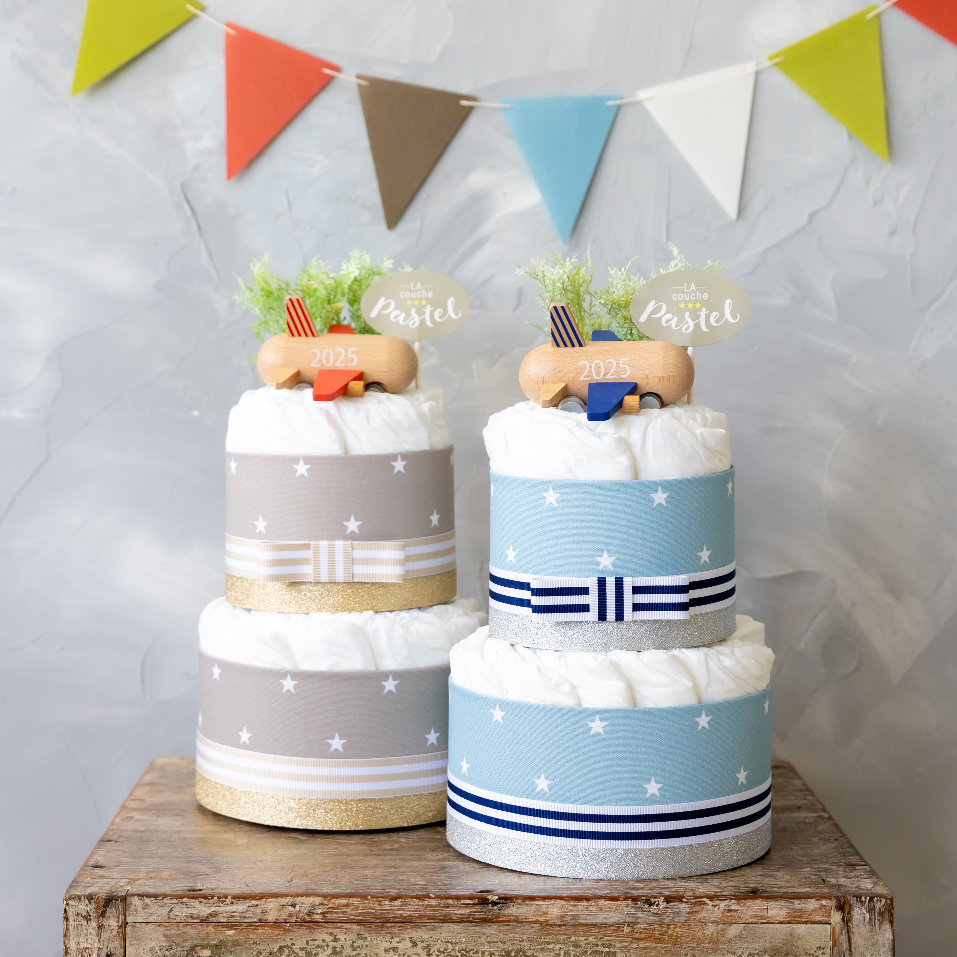 2025年限定年号ロゴ入り「kiko+」のmini jet付オーガニックおむつケーキ2段／全2色