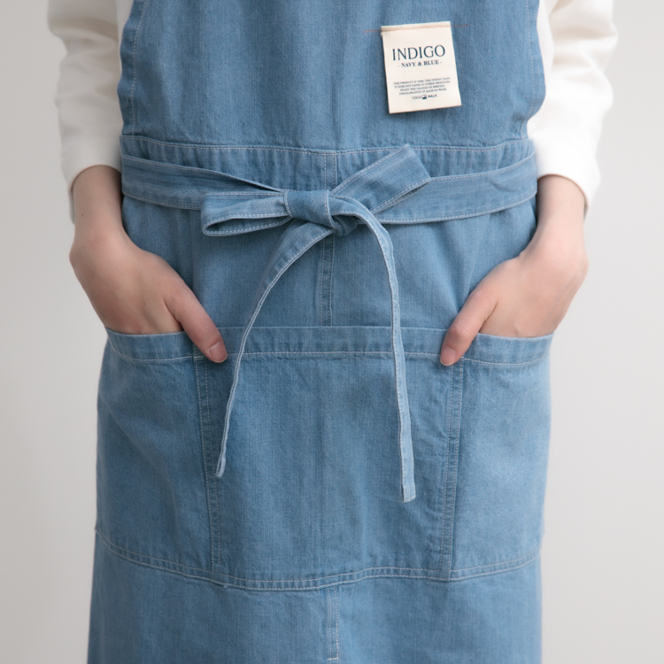 washedデニム&ヒッコリーラップエプロン