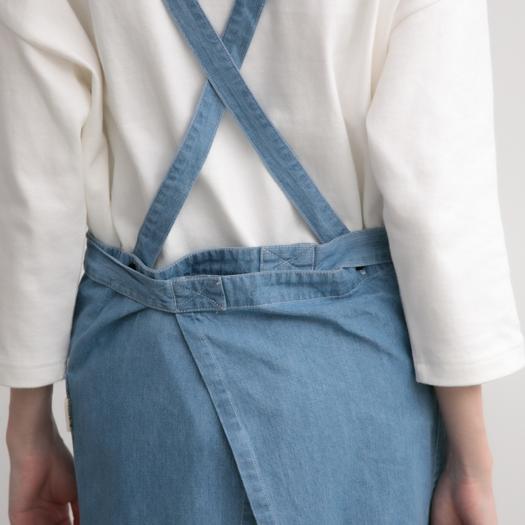 washedデニム&ヒッコリーラップエプロン