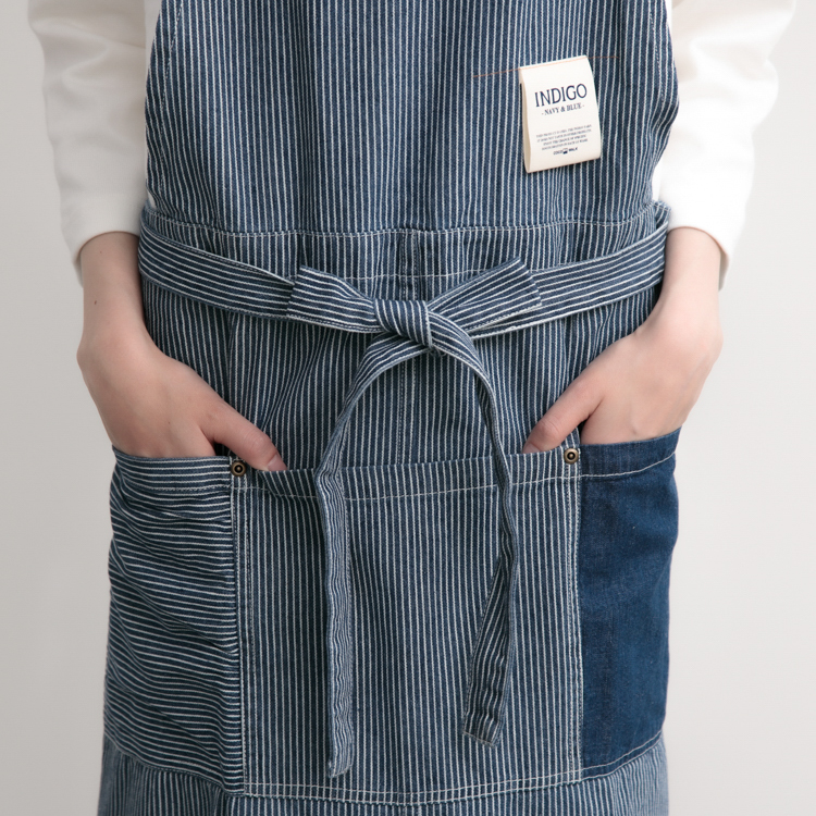 washedデニム&ヒッコリーラップエプロン