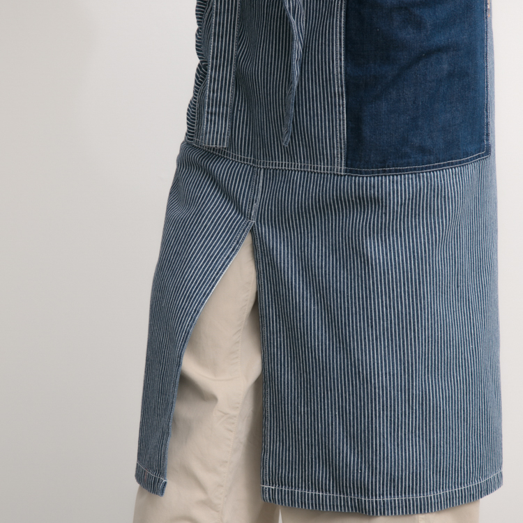 washedデニム&ヒッコリーラップエプロン