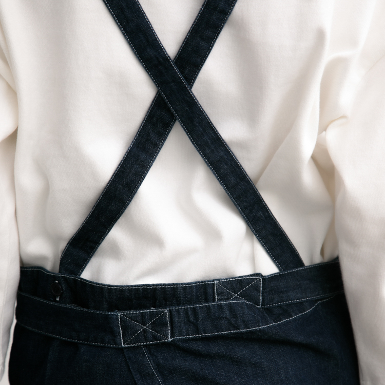 washedデニム&ヒッコリーラップエプロン