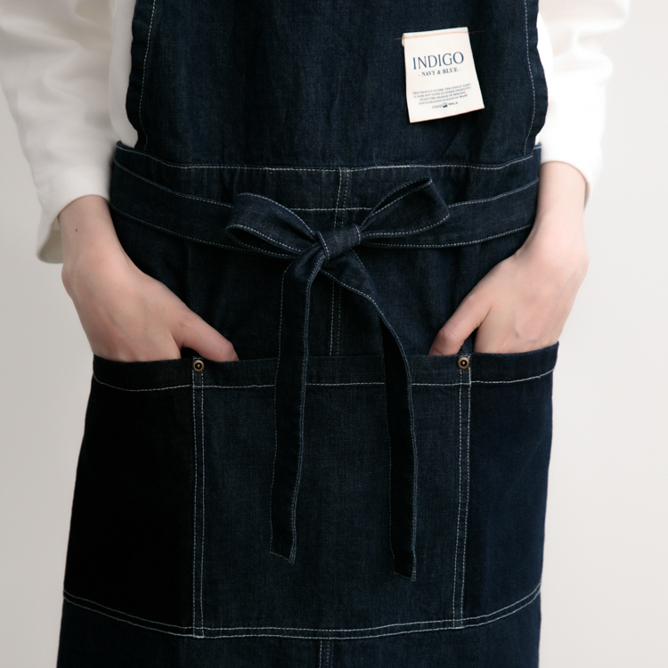 washedデニム&ヒッコリーラップエプロン