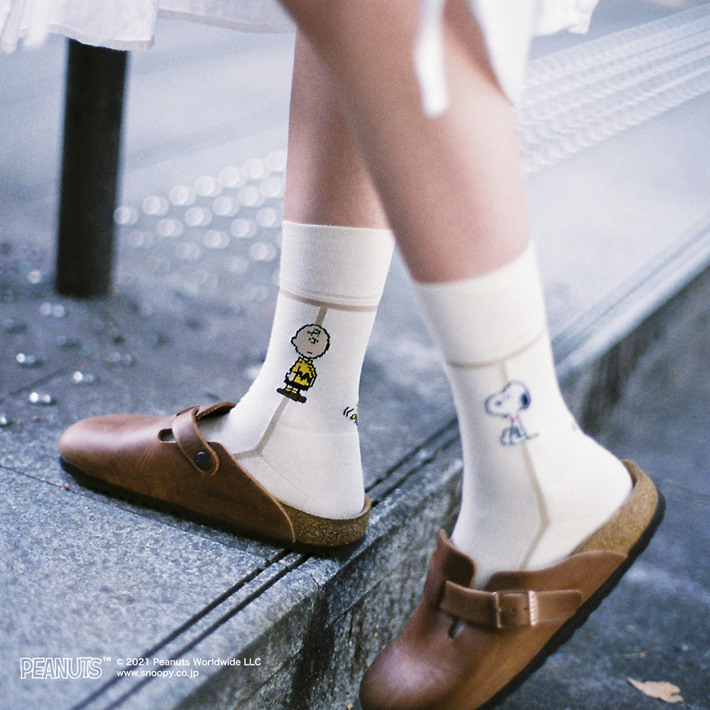 【選べるレディース2足セット】SNOOPYのラインソックス 日本製