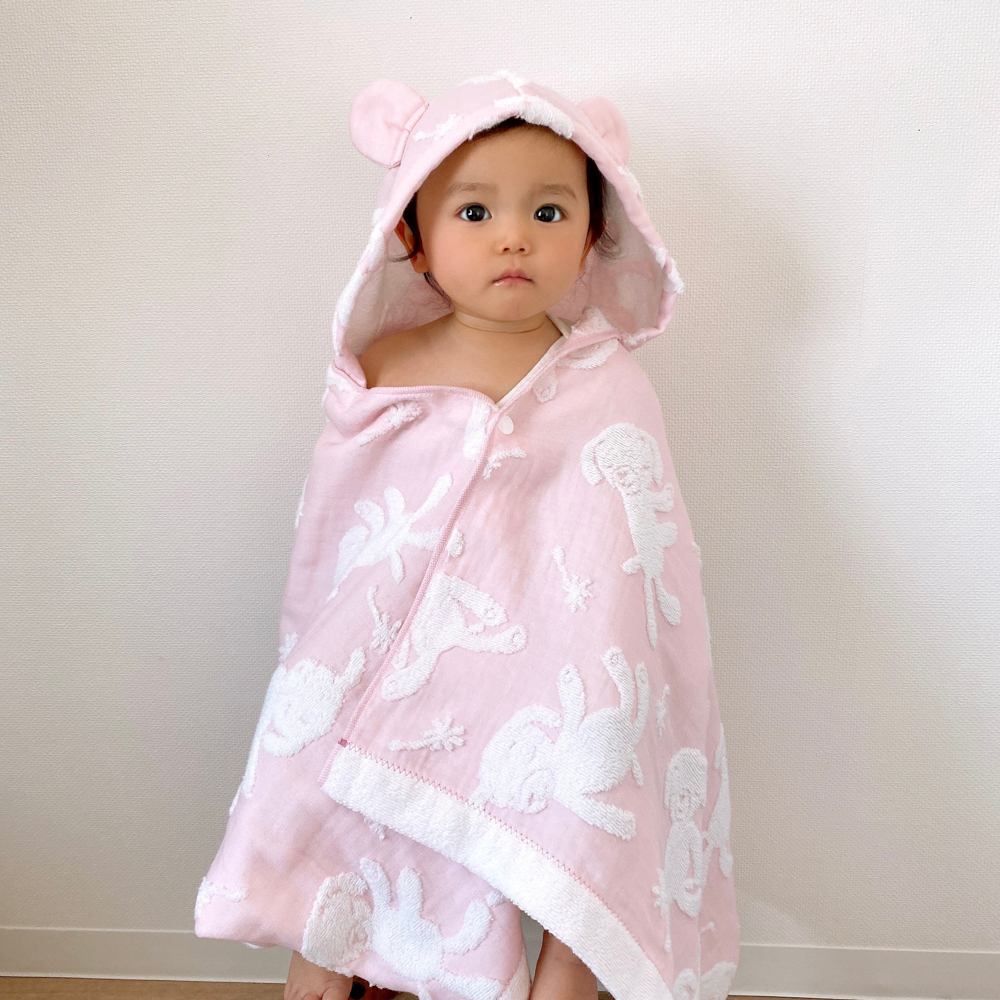 【名入れギフト】マカロン　フード付きバスタオル・ハンカチセット