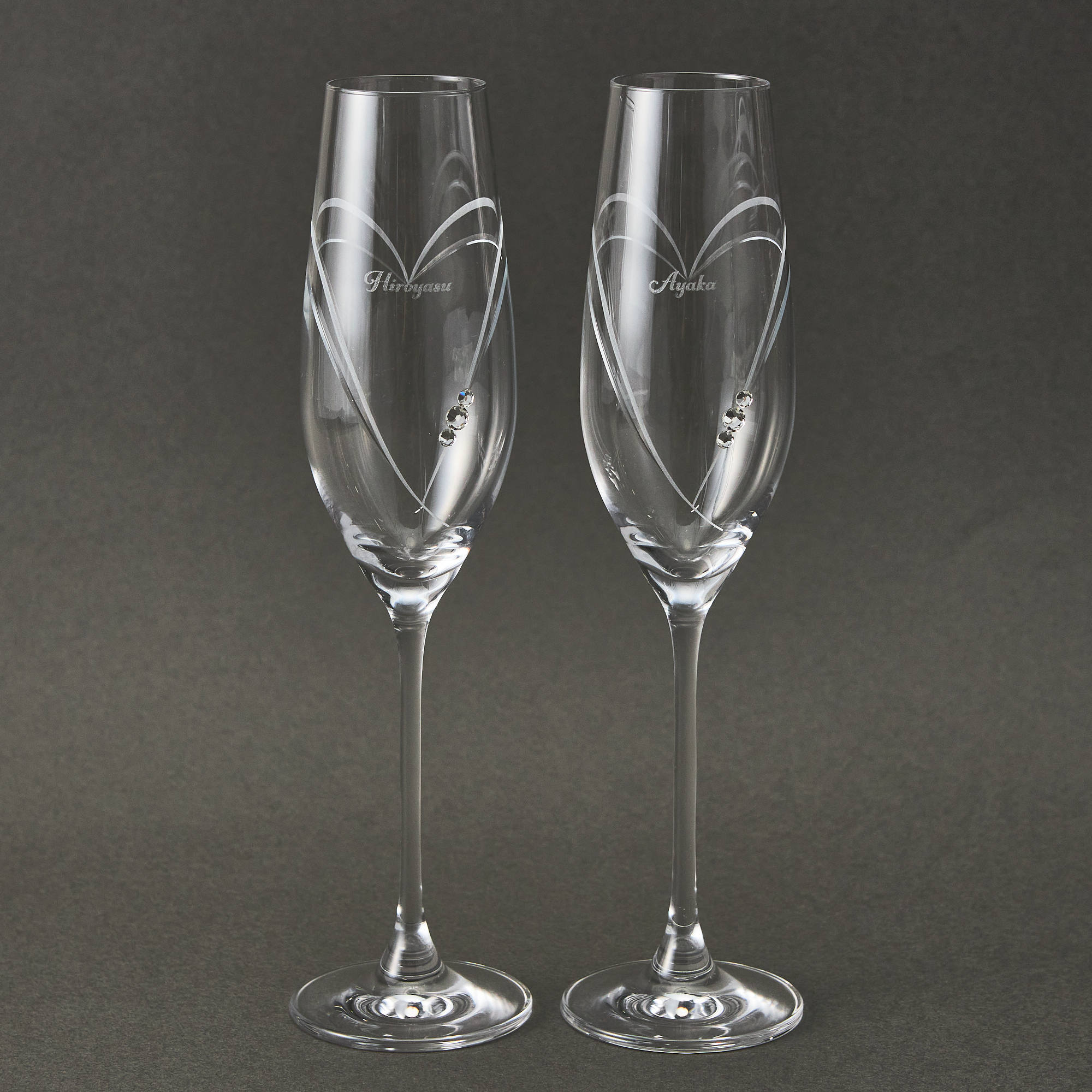 ペア名入れ】クリスタルシャンパングラス with SWAROVSKI ペア 210ml 