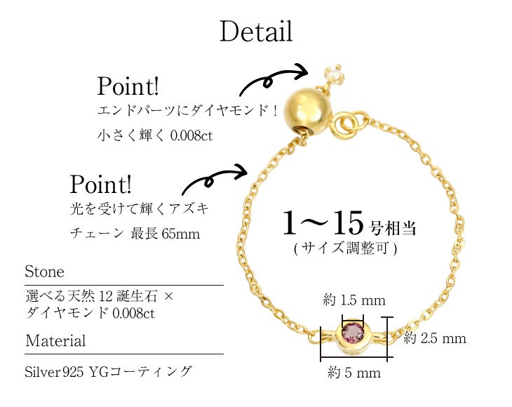 【ジュエリーケース付】誕生石チェーンリング エンドパーツ ダイヤモンド付