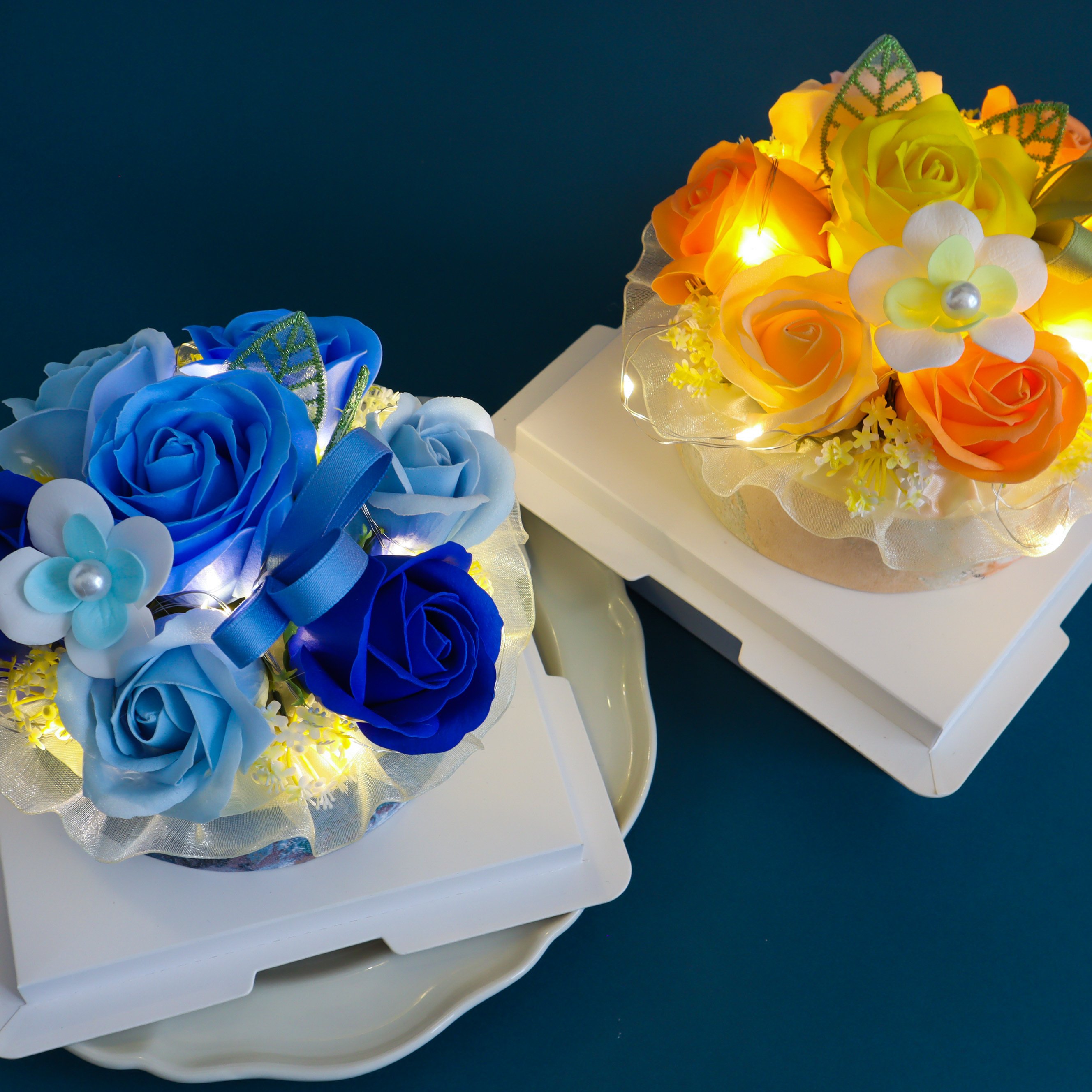 LEDフラワーケーキ（観賞用ソープフラワー）【全2色】