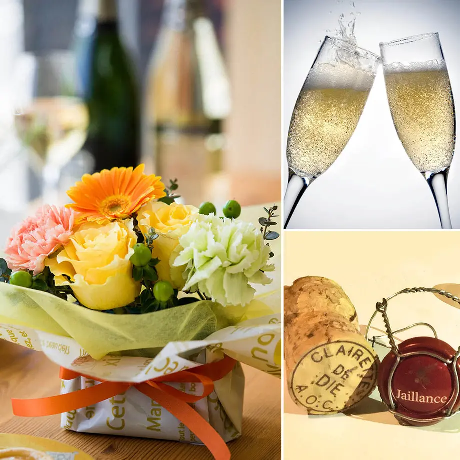 【スパークリングワインと生花のギフト】ビオスパークリングとフラワーアレンジメント