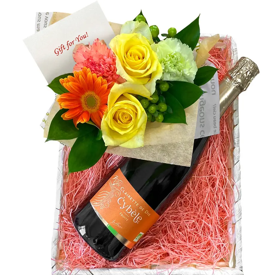 【スパークリングワインと生花のギフト】ビオスパークリングとフラワーアレンジメント