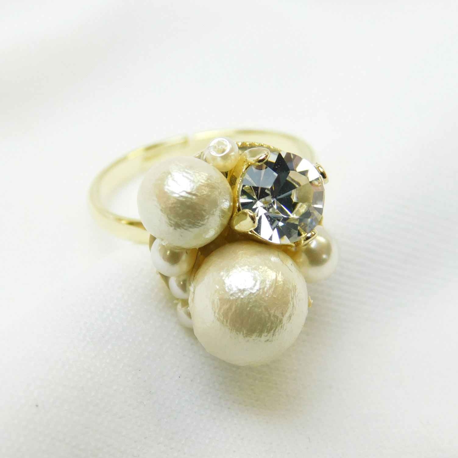 【リボンケースでお届け】コットンパールリング＆ネックレスセット