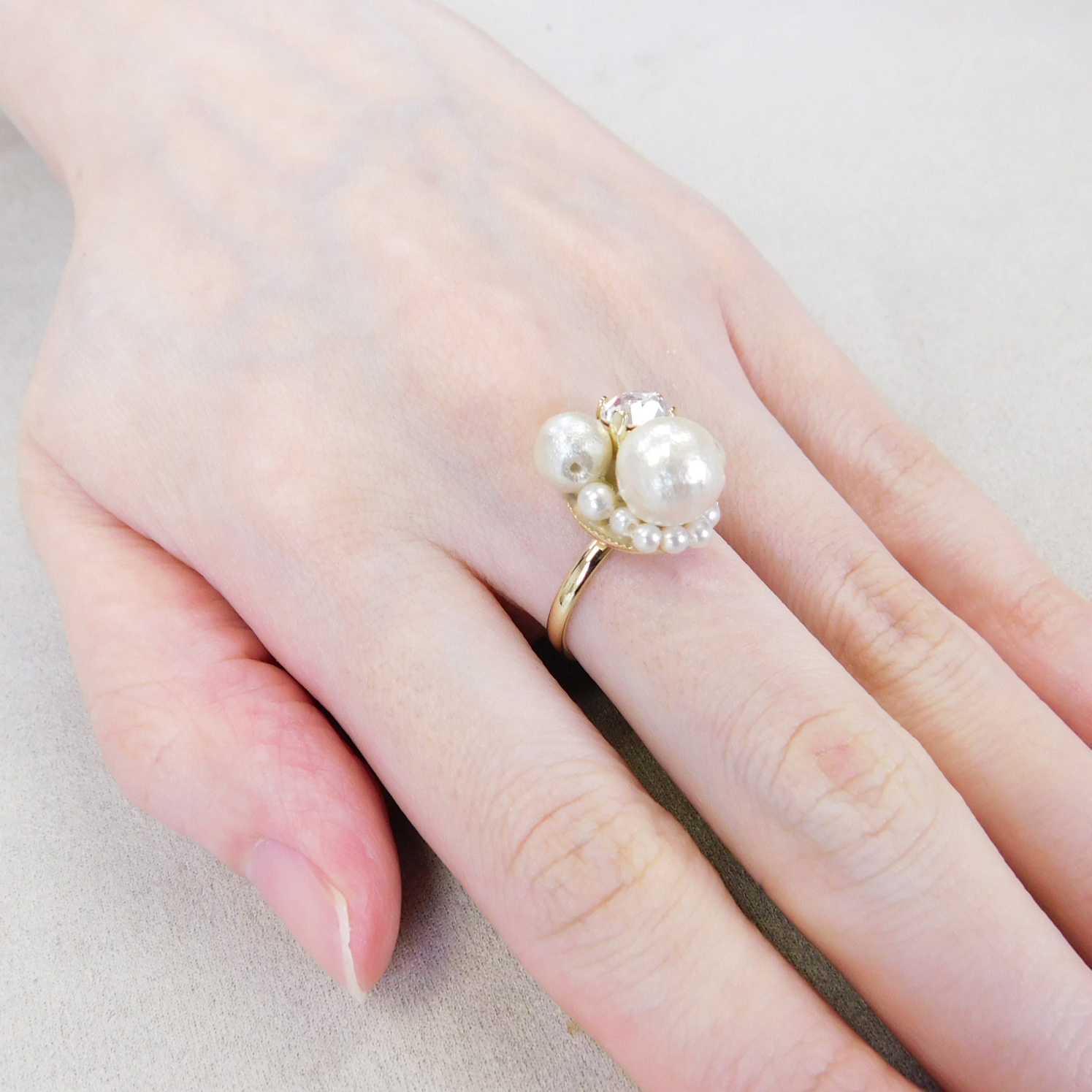 【リボンケースでお届け】コットンパールリング＆ネックレスセット