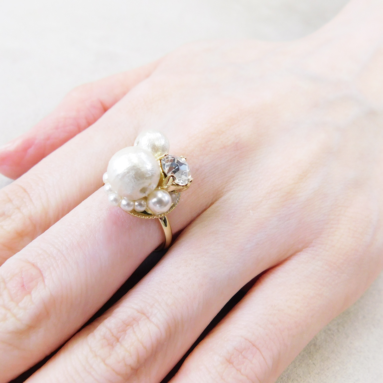 【リボンケースでお届け】コットンパールリング＆ネックレスセット