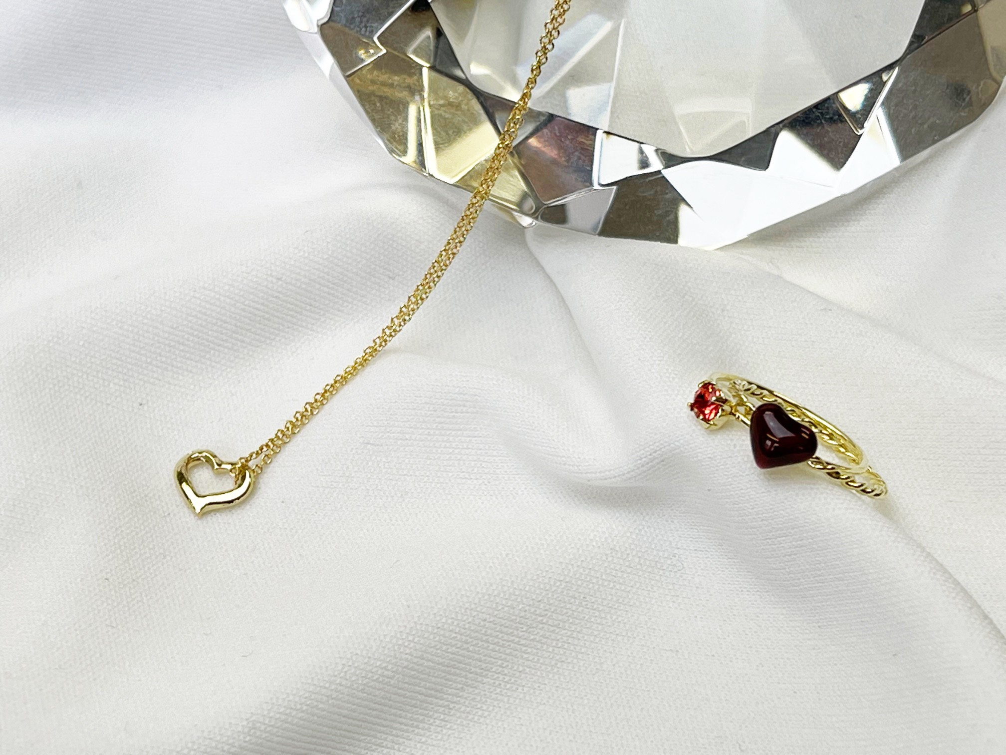 【リボンケースでお届け】ハートモチーフリング＆ネックレスセット