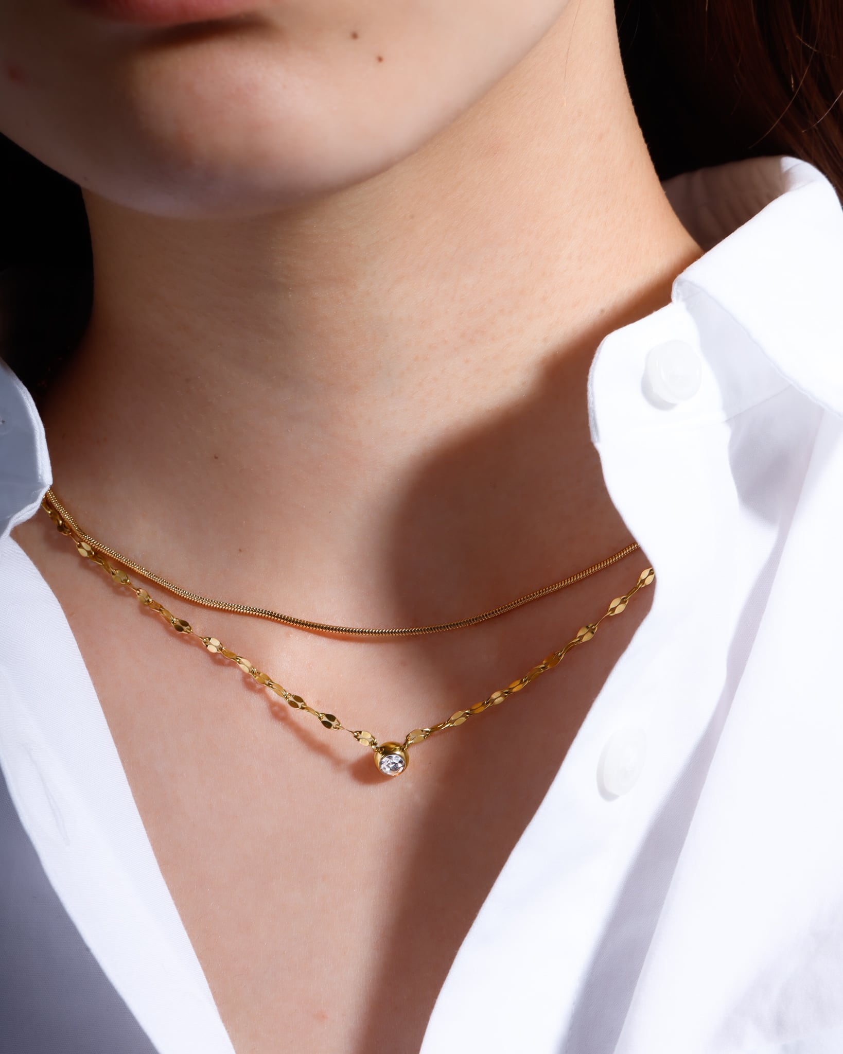 【ギフトBOX付】Zirconia × petal necklace（ゴールド/シルバー）