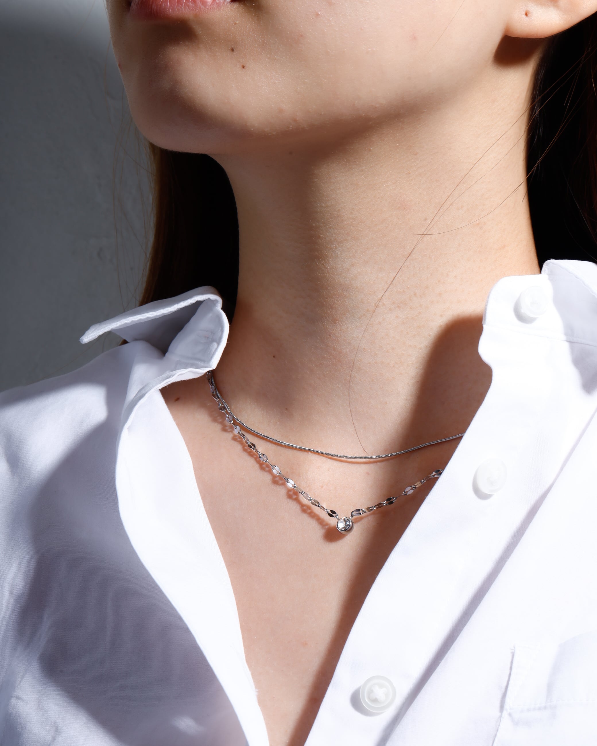 【ギフトBOX付】Zirconia × petal necklace（ゴールド/シルバー）