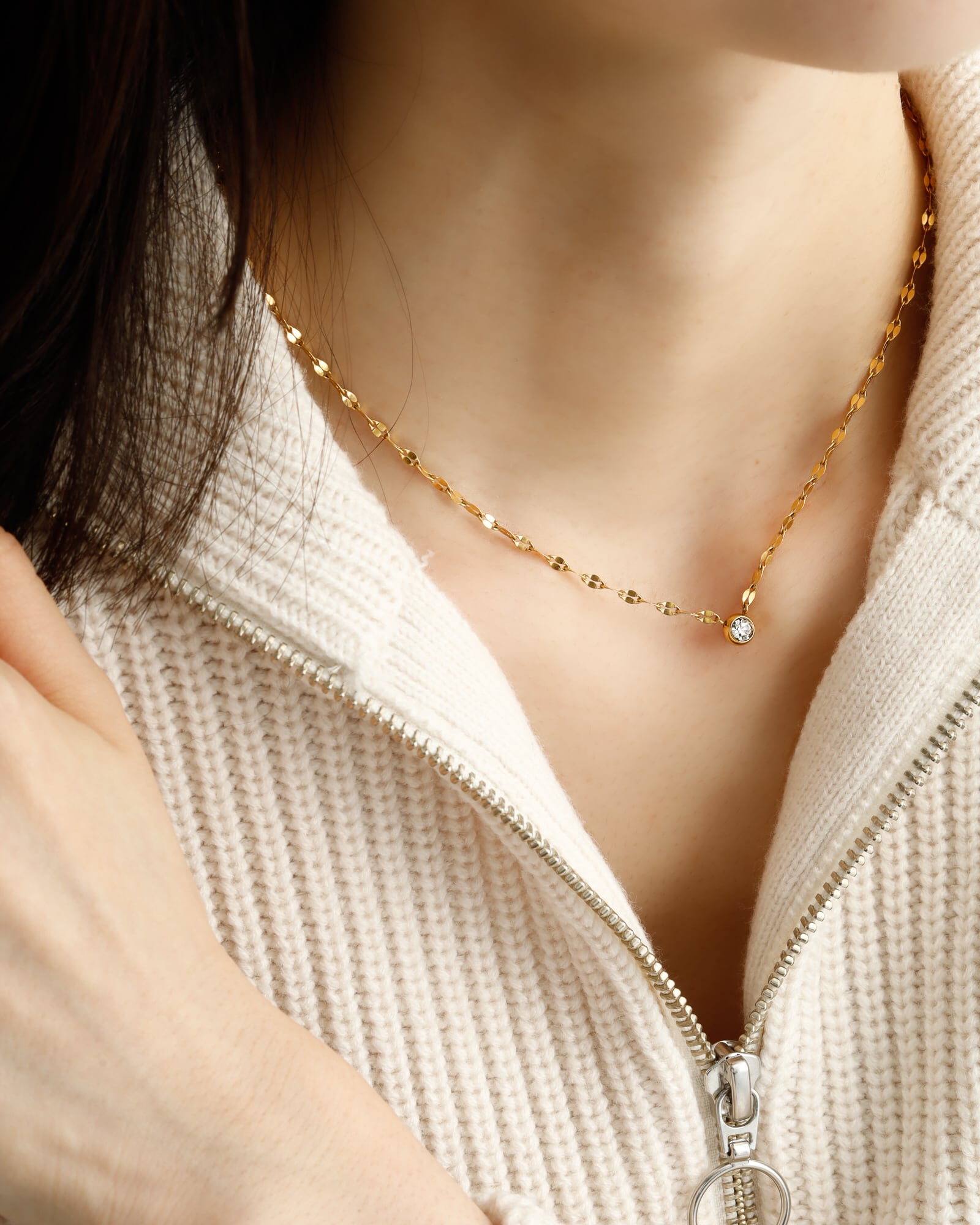 【ギフトBOX付】Zirconia × petal necklace（ゴールド/シルバー）