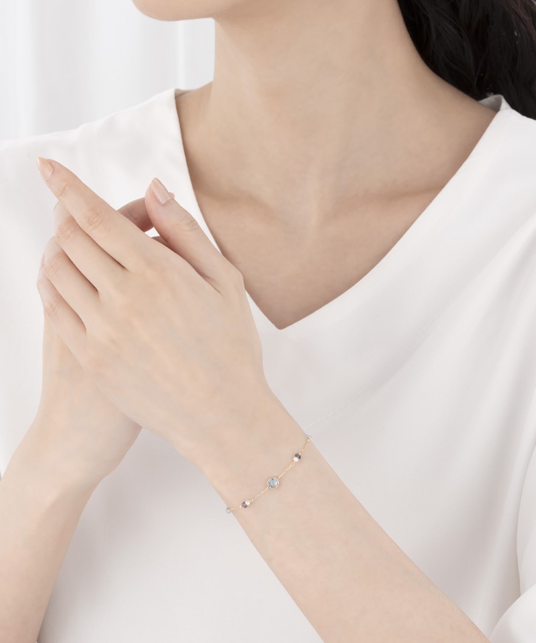 K10YG ブルートパーズ・淡水パール・アイオライト・アパタイト ブレスレット