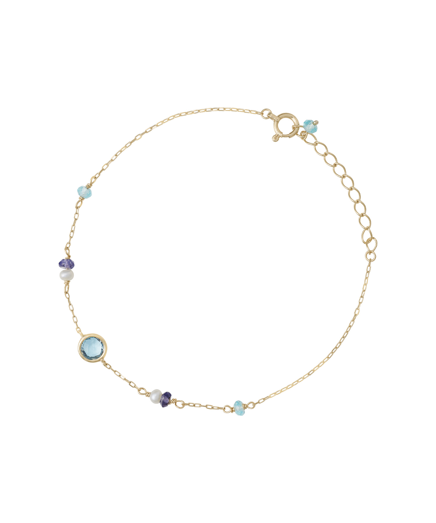 K10YG ブルートパーズ・淡水パール・アイオライト・アパタイト  