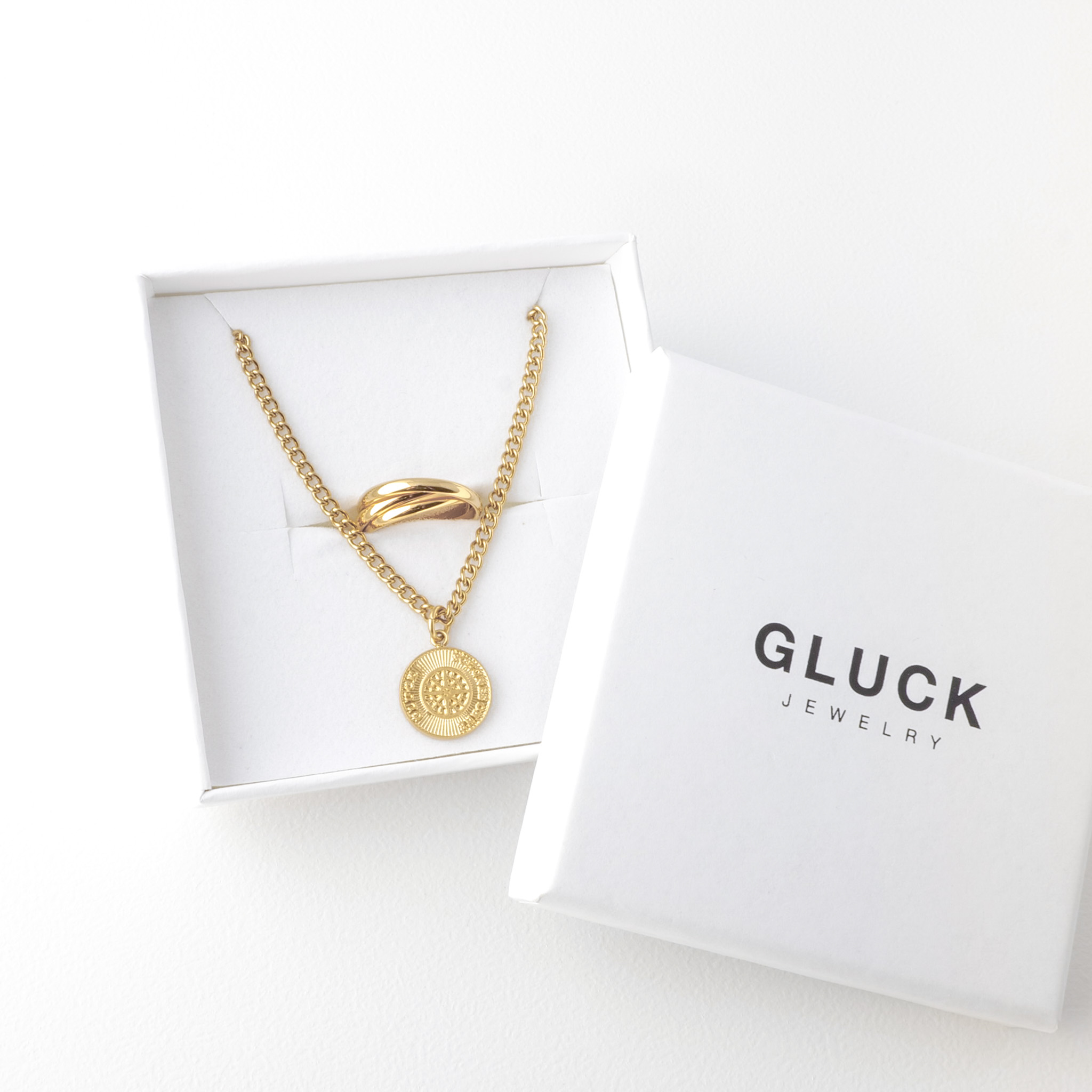 【ギフトBOX入り】コインネックレス＆Dreiリングセット（ゴールド/シルバー/ローズゴールド）