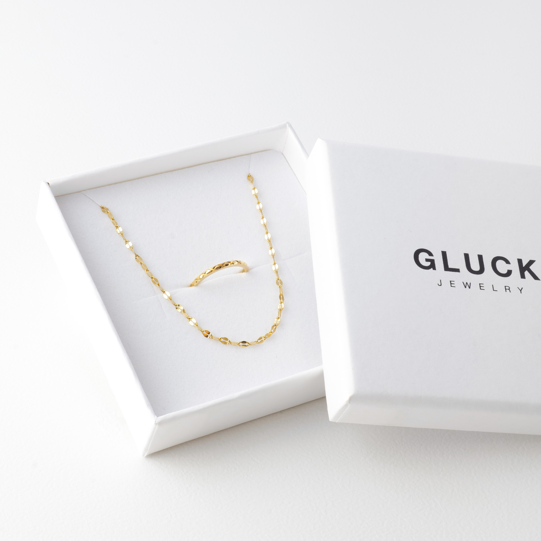 【ギフトBOX入】Petal chain necklace +Cut design ring（ゴールド/シルバー）