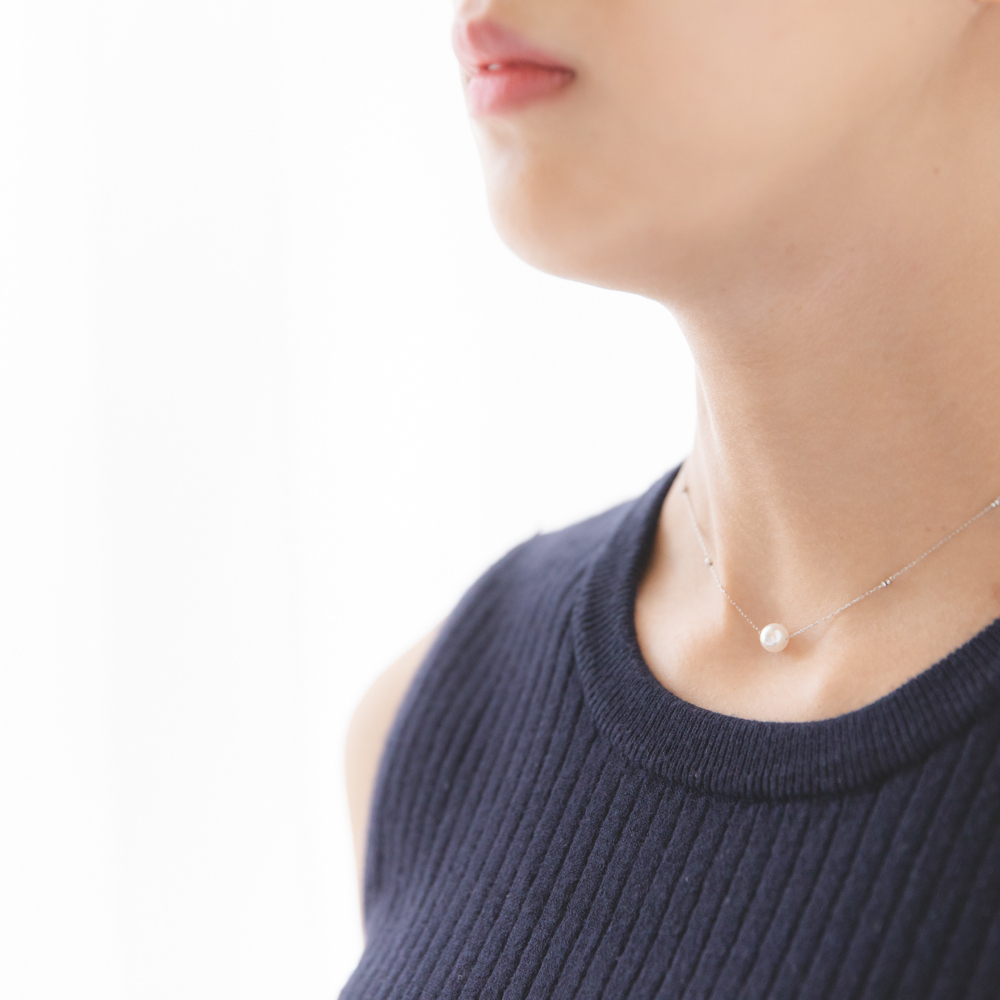 Ptアコヤ真珠ひと粒パールネックレス