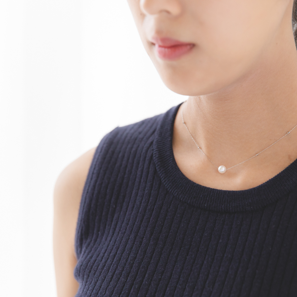 Ptアコヤ真珠ひと粒パールネックレス