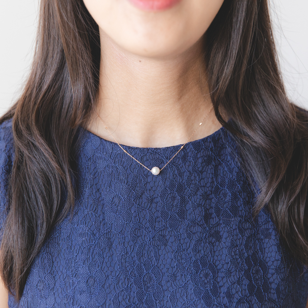 Ptアコヤ真珠ひと粒パールネックレス