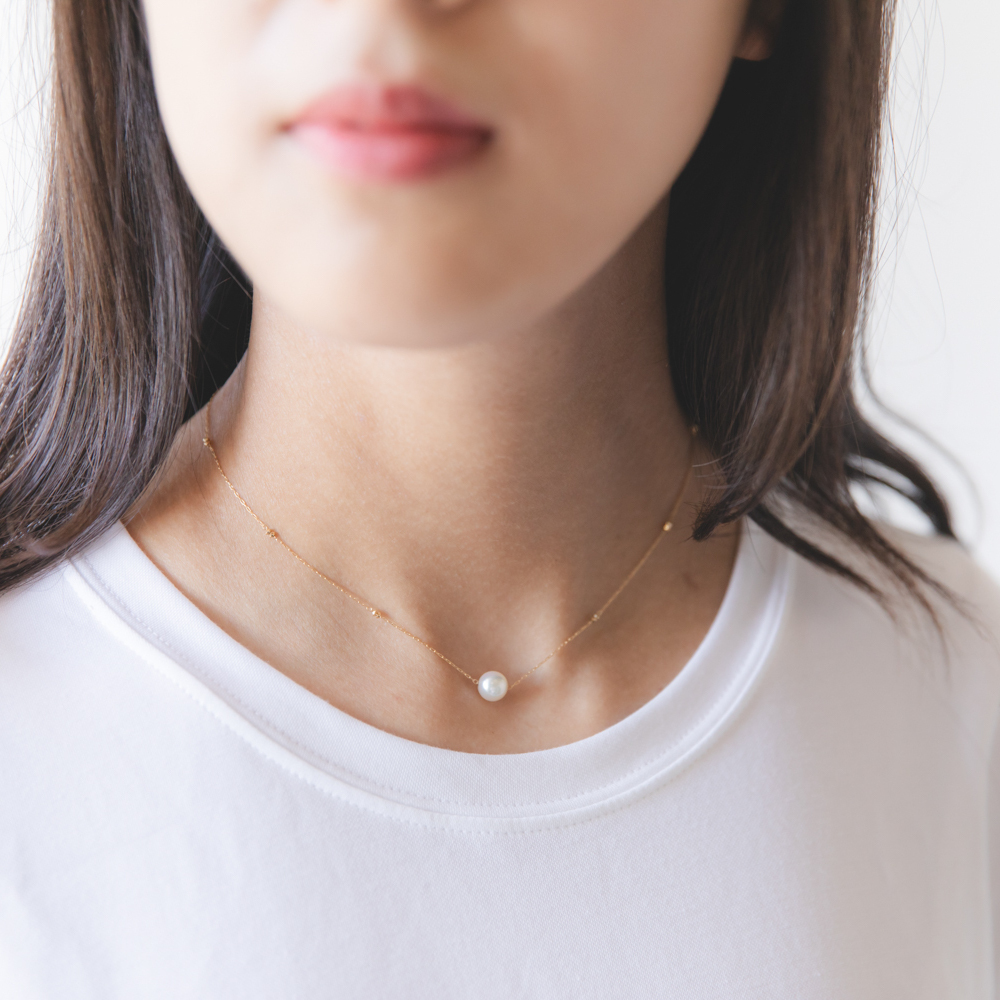 K18アコヤ真珠ひと粒パールネックレス