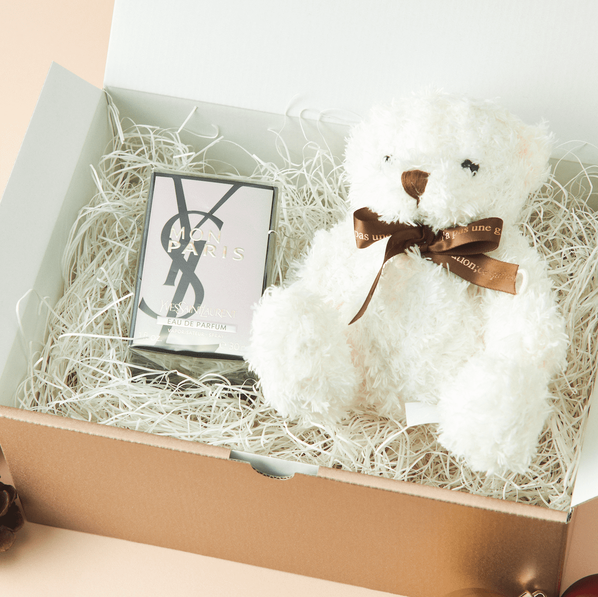 【BOX付】名入れできるテディベア＆イヴ・サンローラン香水ギフト