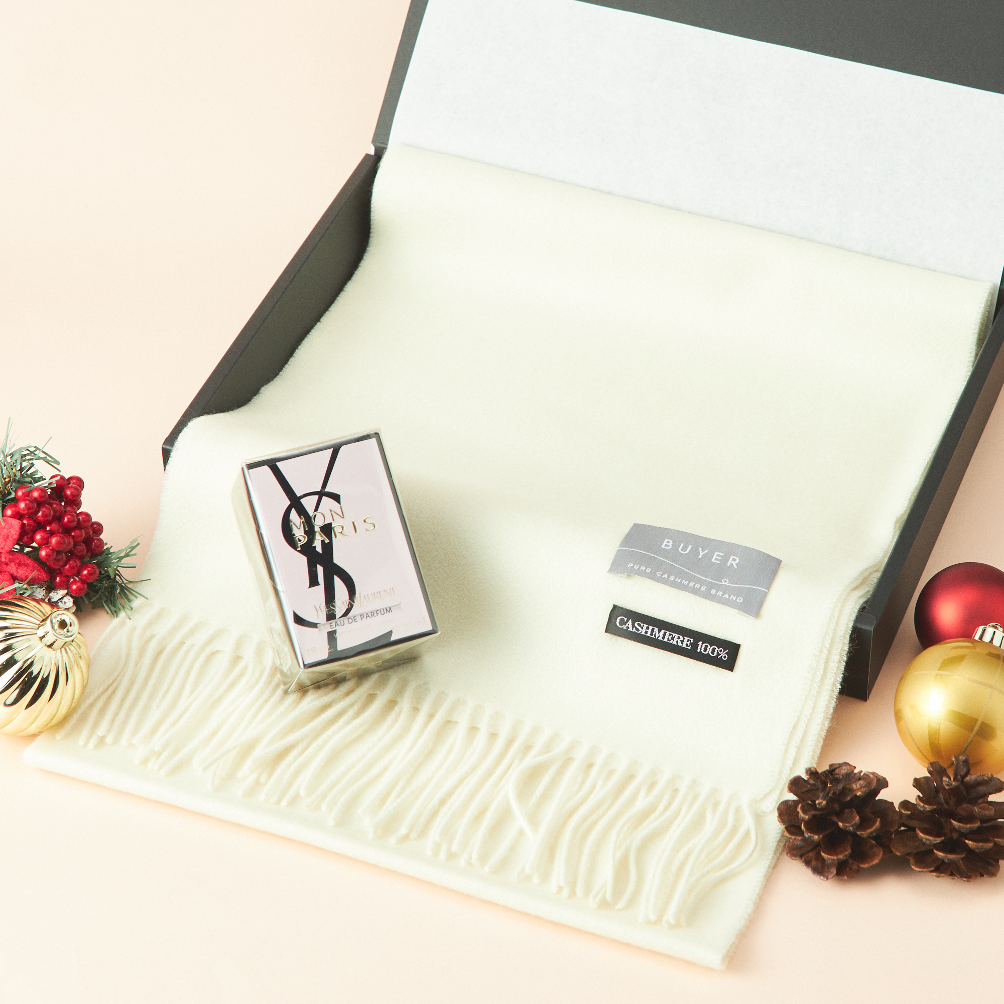 【名入れ】冬の贅沢ギフト　YSL香水＆カシミヤマフラーギフトセット