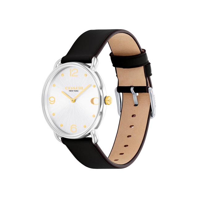 【レディース】エリオット 36mm TT (SS/GP) シルバー ホワイト サンレイ ダイヤル ブラック レザー ストラップ