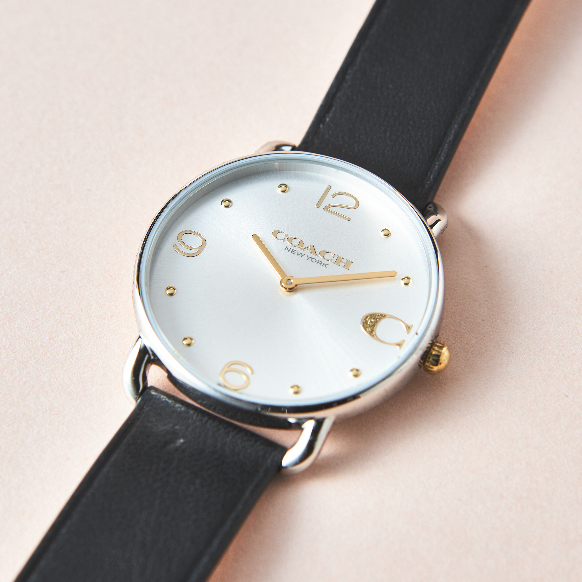 【レディース】エリオット 36mm TT (SS/GP) シルバー ホワイト サンレイ ダイヤル ブラック レザー ストラップ