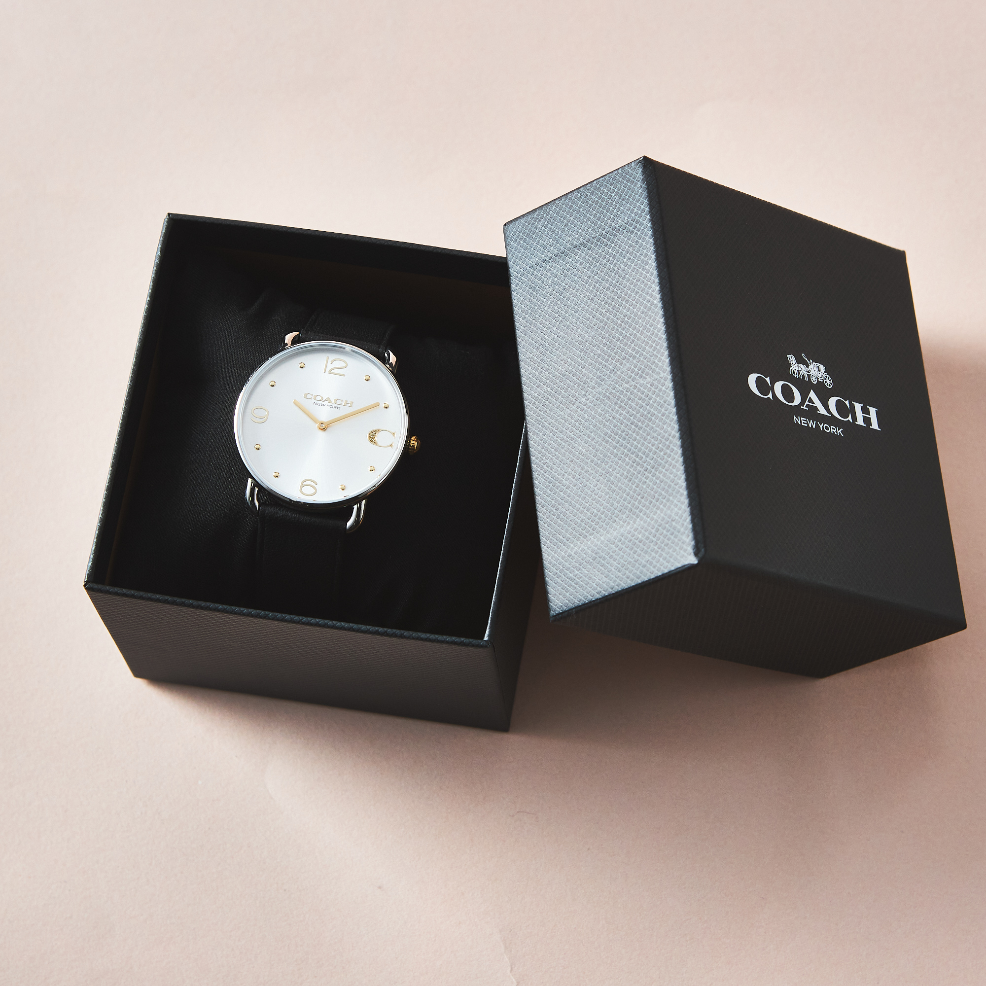 【レディース】エリオット 36mm TT (SS/GP) シルバー ホワイト サンレイ ダイヤル ブラック レザー ストラップ