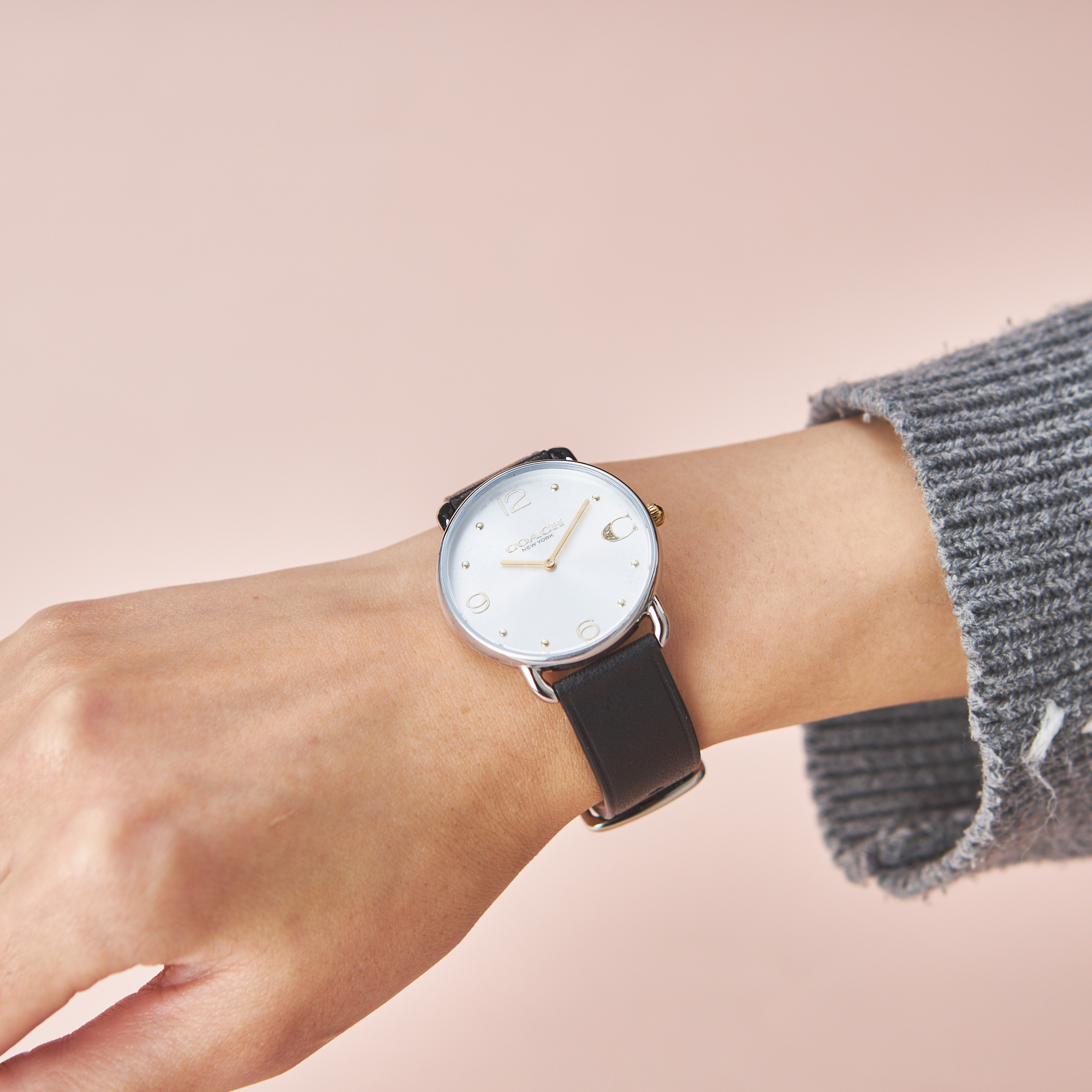 【レディース】エリオット 36mm TT (SS/GP) シルバー ホワイト サンレイ ダイヤル ブラック レザー ストラップ