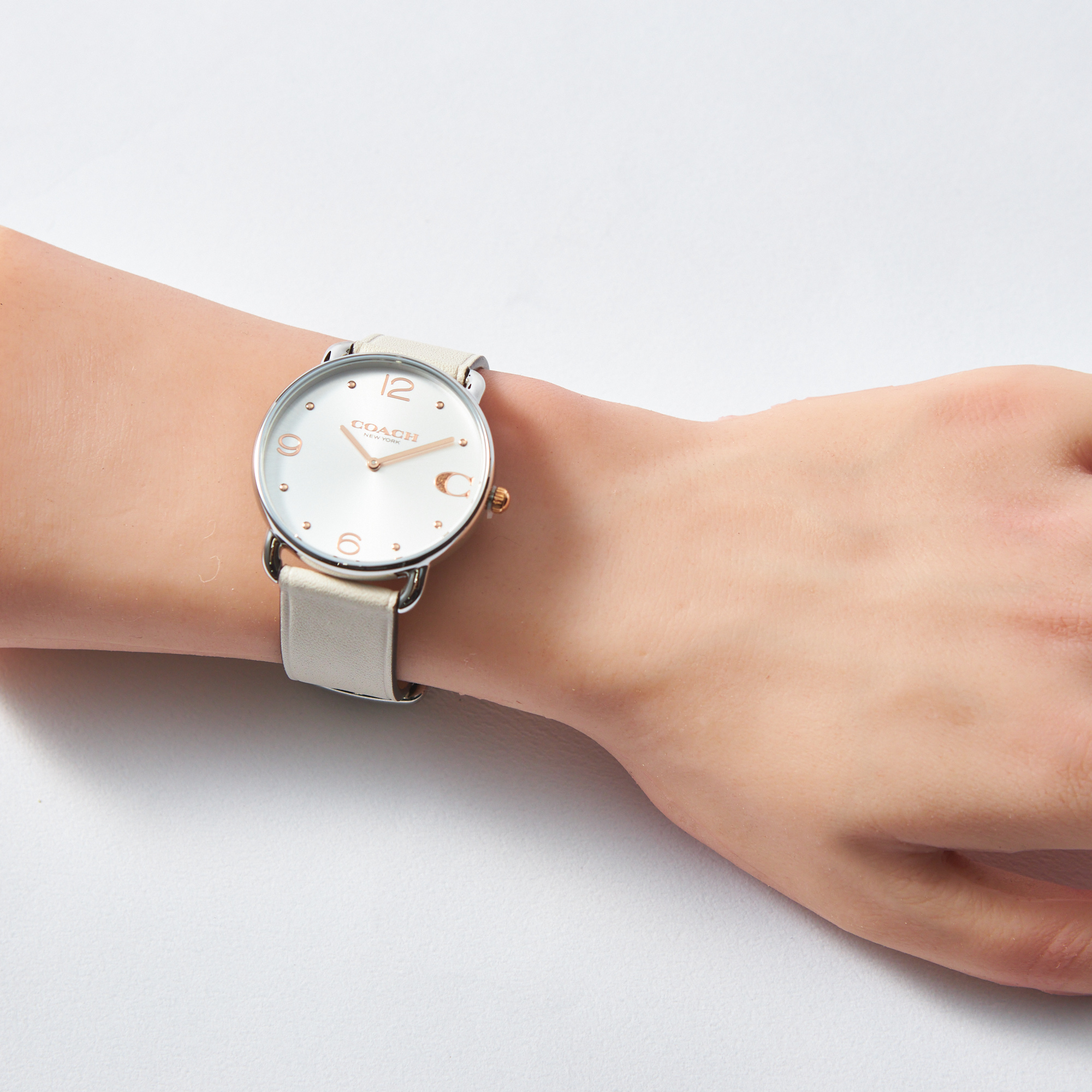 【レディース】エリオット 36mm TT (SS/RG) シルバー ホワイト サンレイ ダイヤル チョーク レザー ストラップ