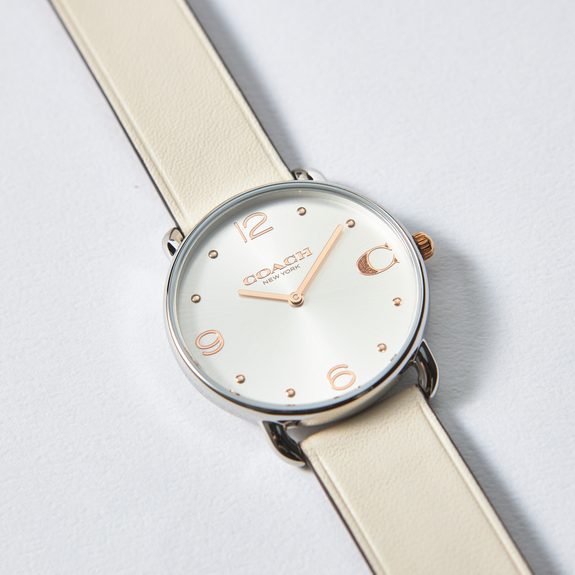 【レディース】エリオット 36mm TT (SS/RG) シルバー ホワイト サンレイ ダイヤル チョーク レザー ストラップ