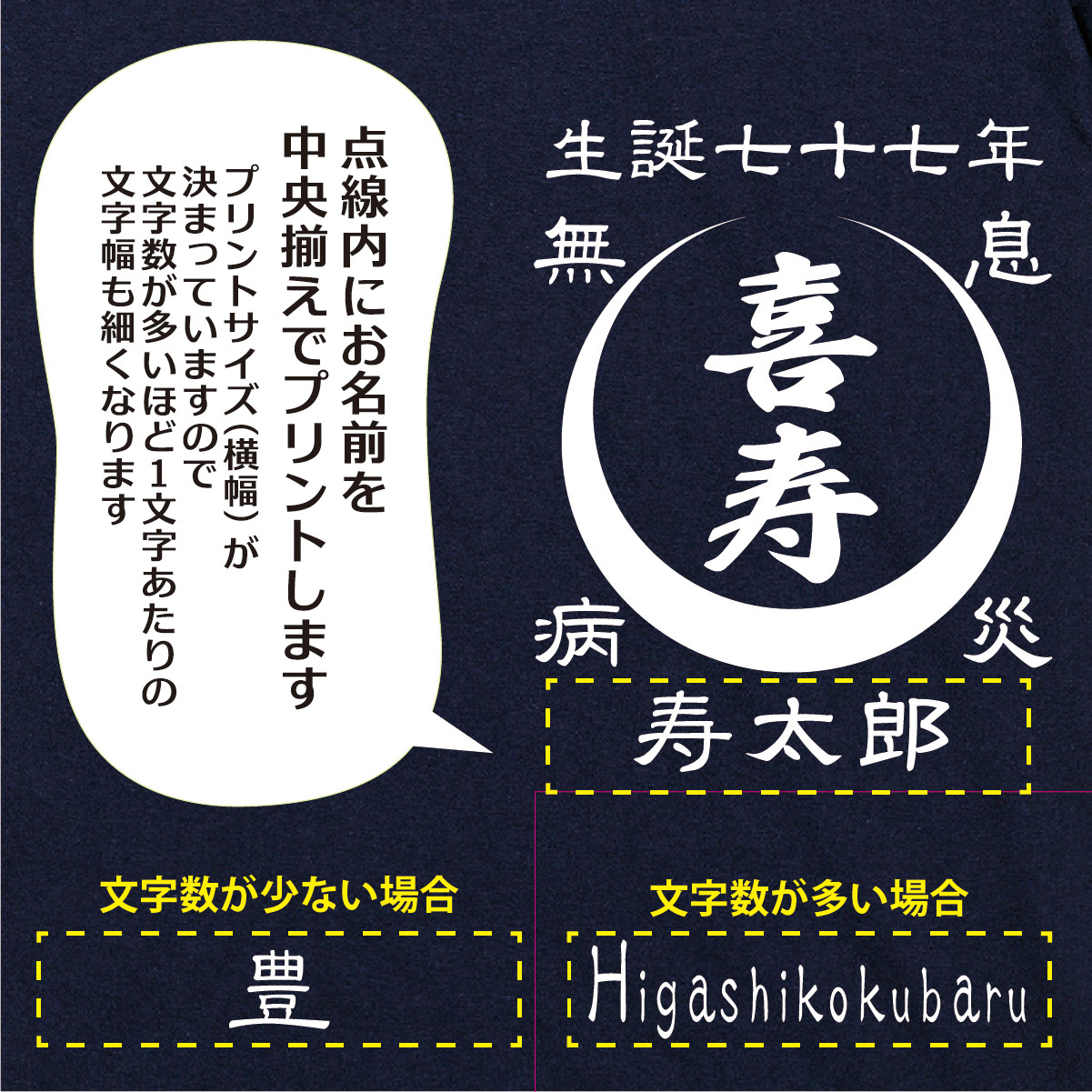 【名入れ対応】 「前掛け風 喜寿Tシャツ 月柄」（ネイビー）喜寿Tシャツ