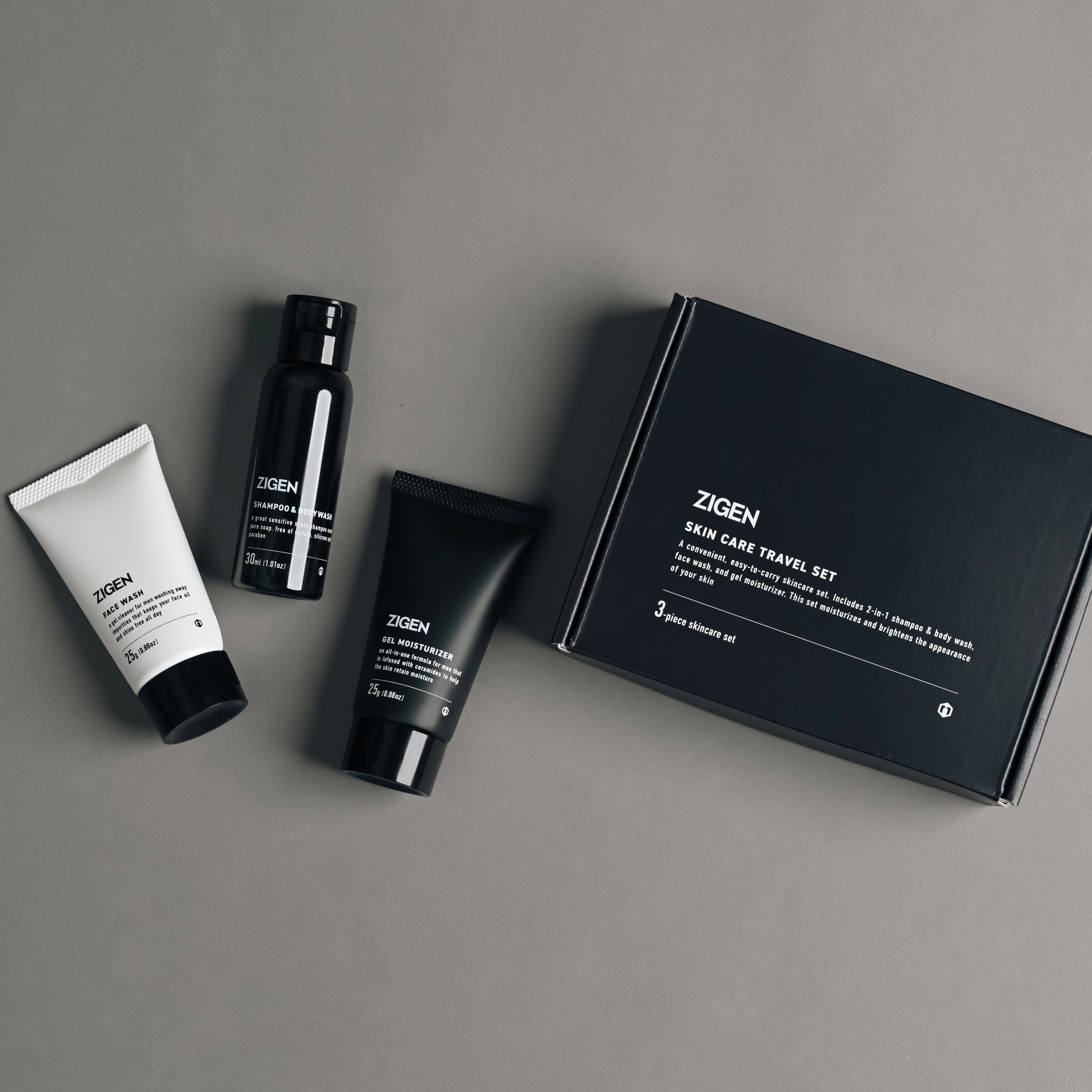 ZIGEN トラベルセット [ 洗顔料＋全身シャンプー + 保湿ジェル ]