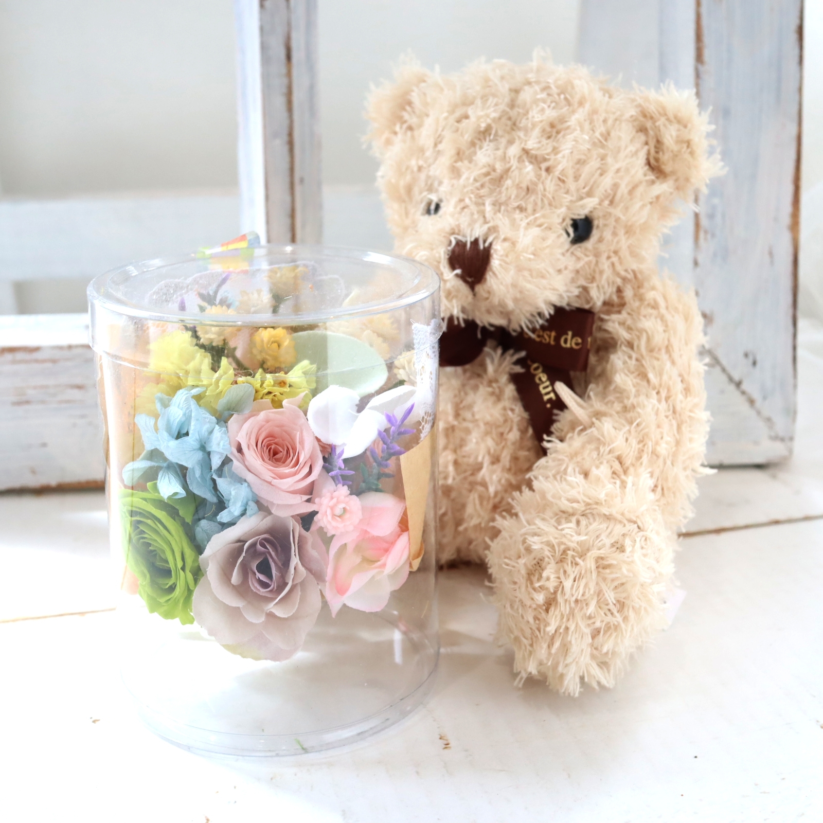 世界にひとつだけのミニブーケ ドライフラワーと選べるぬいぐるみ2種